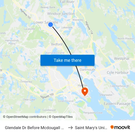 Glendale Dr Before Mcdougall Ave (6751) to Saint Mary's University map