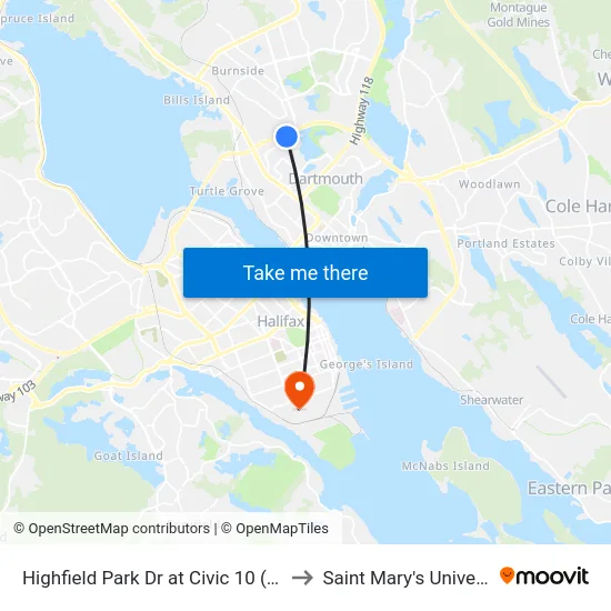 Highfield Park Dr at Civic 10 (6925) to Saint Mary's University map
