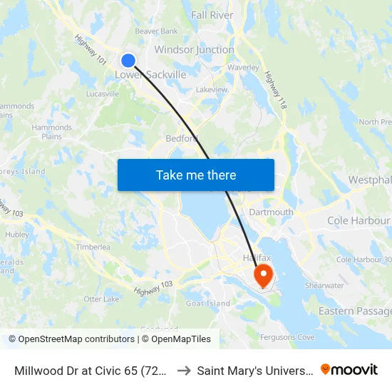 Millwood Dr at Civic 65 (7225) to Saint Mary's University map