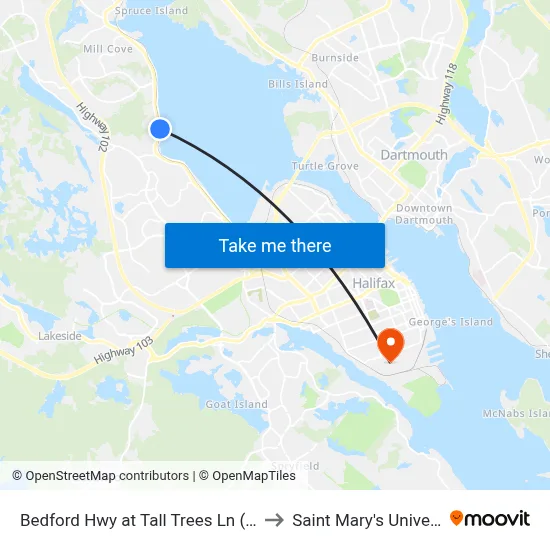 Bedford Hwy at Tall Trees Ln (6242) to Saint Mary's University map