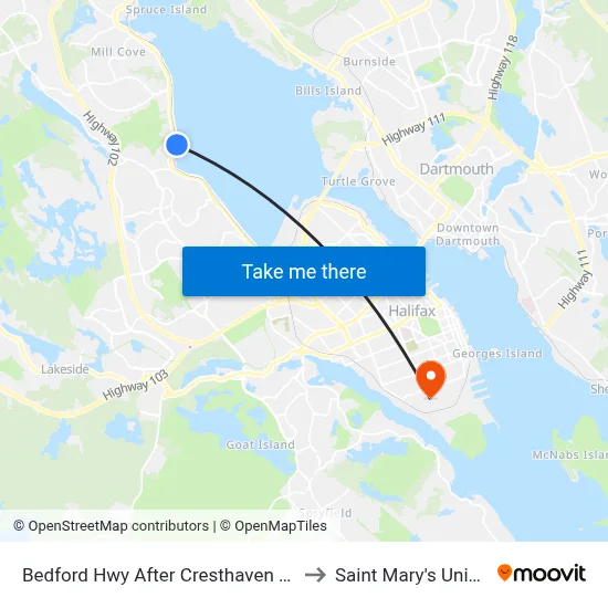 Bedford Hwy After Cresthaven Dr (6247) to Saint Mary's University map
