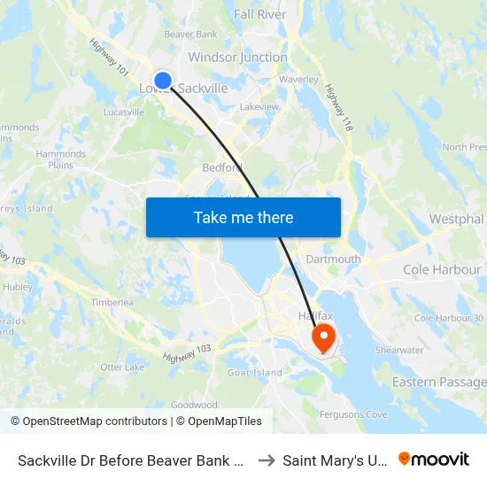 Sackville Dr Before Beaver Bank Cross Rd (7314) to Saint Mary's University map