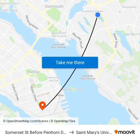 Somerset St Before Penhorn Dr (8290) to Saint Mary's University map