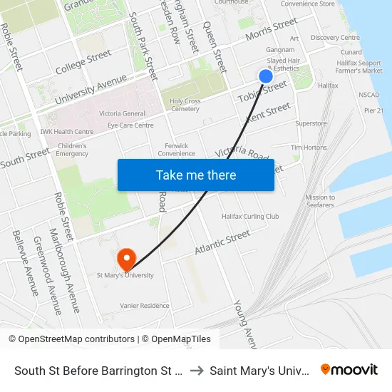South St Before Barrington St (8293) to Saint Mary's University map