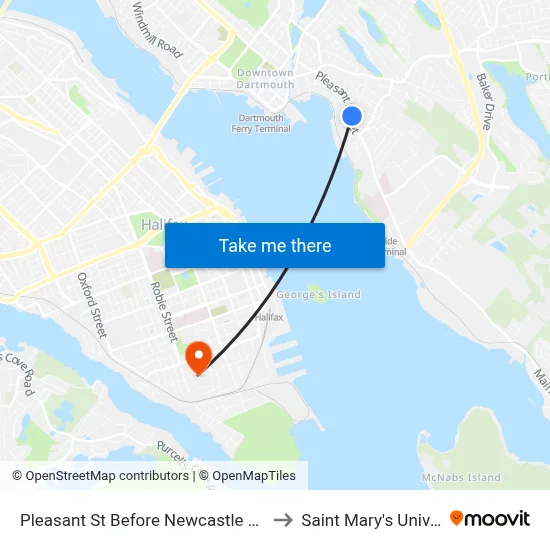 Pleasant St Before Newcastle St (7496) to Saint Mary's University map