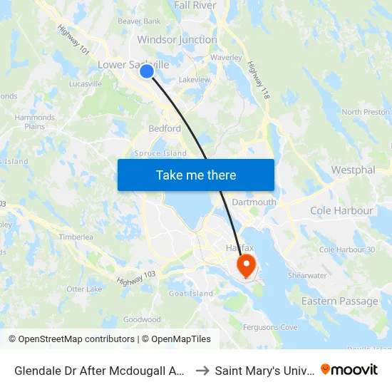 Glendale Dr After Mcdougall Ave (6740) to Saint Mary's University map