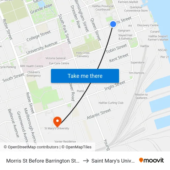 Morris St Before Barrington St (8884) to Saint Mary's University map