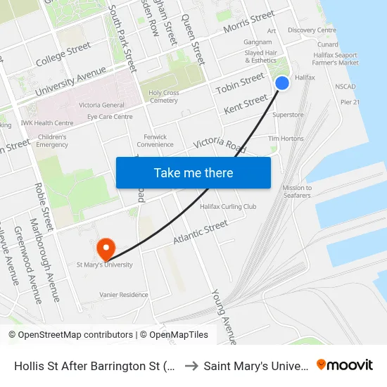Hollis St After Barrington St (6938) to Saint Mary's University map