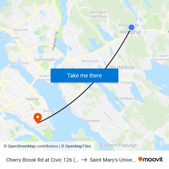 Cherry Brook Rd at Civic 126 (6416) to Saint Mary's University map