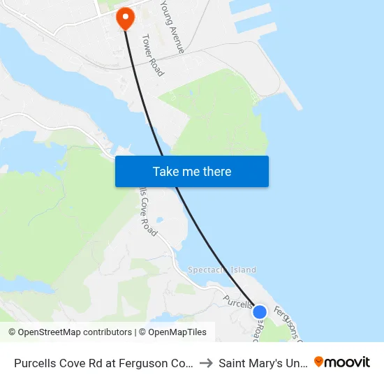 Purcells Cove Rd at Ferguson Cove Rd (8084) to Saint Mary's University map