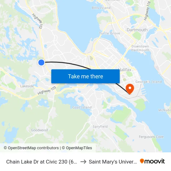 Chain Lake Dr at Civic 230 (6392) to Saint Mary's University map