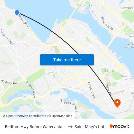 Bedford Hwy Before Watervista Ln (6264) to Saint Mary's University map