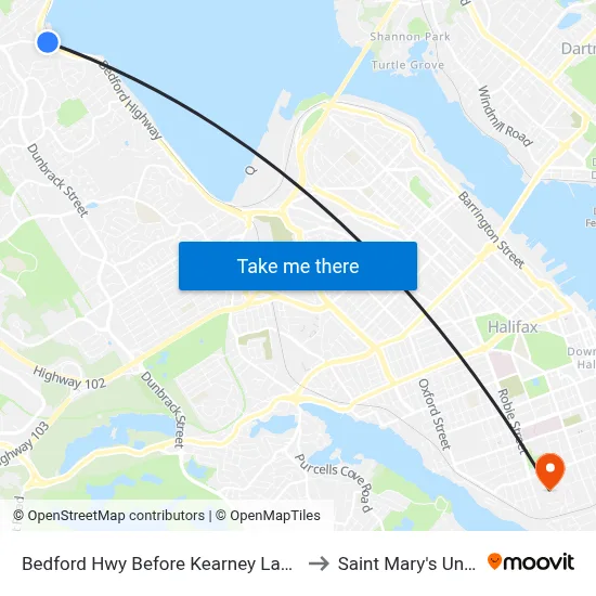 Bedford Hwy Before Kearney Lake Rd (6268) to Saint Mary's University map