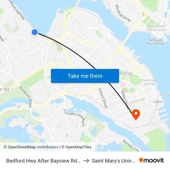 Bedford Hwy After Bayview Rd (6269) to Saint Mary's University map