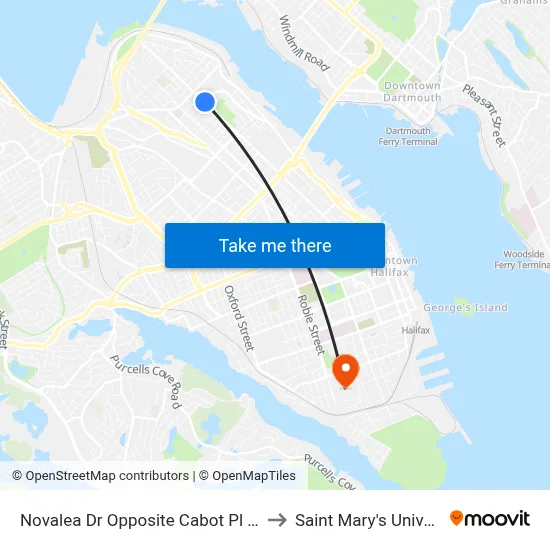 Novalea Dr Opposite Cabot Pl (7374) to Saint Mary's University map