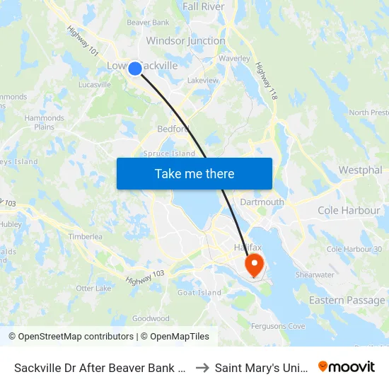 Sackville Dr After Beaver Bank Rd (9037) to Saint Mary's University map