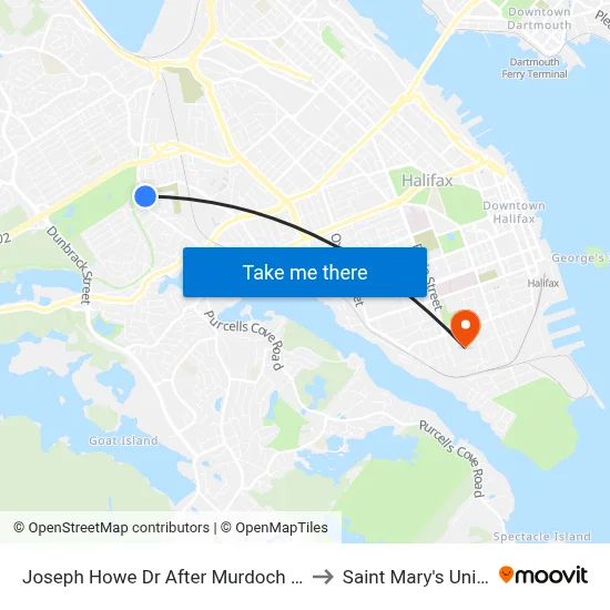 Joseph Howe Dr After Murdoch Ave (7011) to Saint Mary's University map