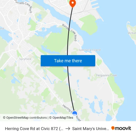 Herring Cove Rd at Civic 872 (6884) to Saint Mary's University map