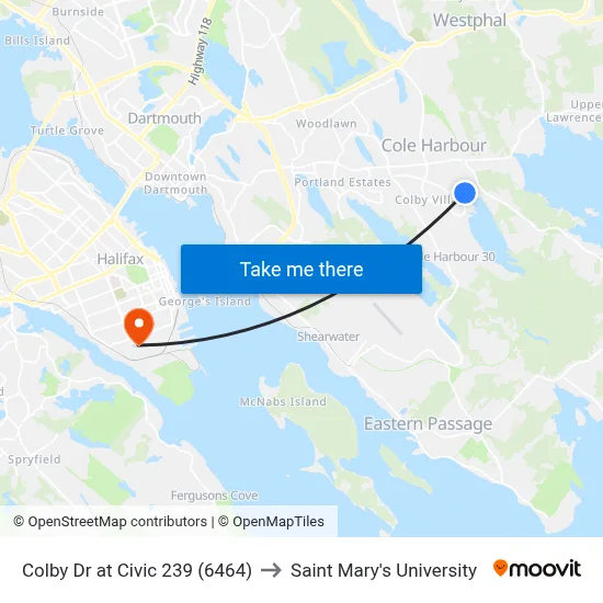 Colby Dr at Civic 239 (6464) to Saint Mary's University map