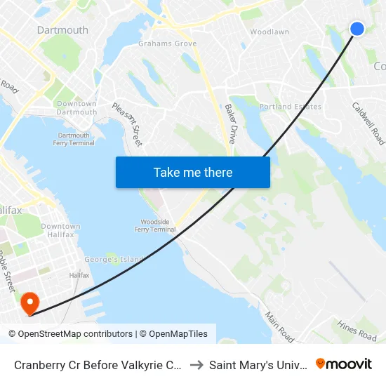 Cranberry Cr Before Valkyrie Cr (6525) to Saint Mary's University map