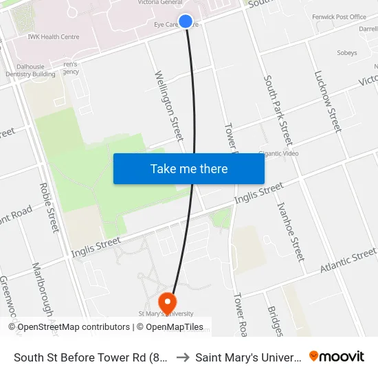 South St Before Tower Rd (8305) to Saint Mary's University map