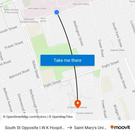 South St Opposite I.W.K Hospital (8303) to Saint Mary's University map