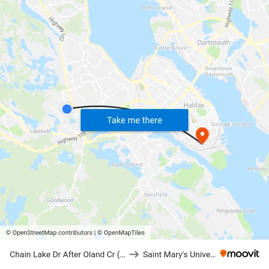 Chain Lake Dr After Oland Cr (6386) to Saint Mary's University map