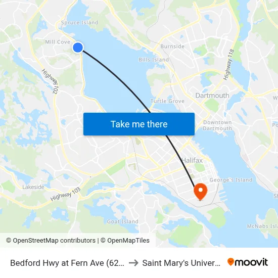 Bedford Hwy at Fern Ave (6273) to Saint Mary's University map