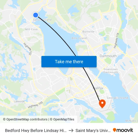 Bedford Hwy Before Lindsay Hill (6277) to Saint Mary's University map