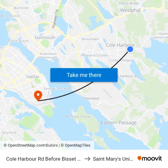 Cole Harbour Rd Before Bisset Rd (8939) to Saint Mary's University map