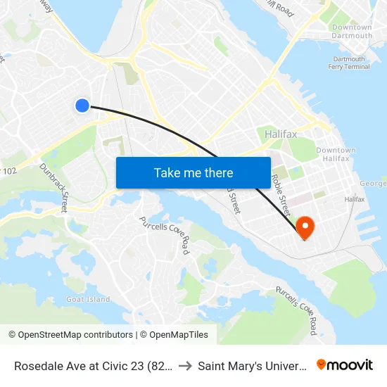 Rosedale Ave at Civic 23 (8244) to Saint Mary's University map