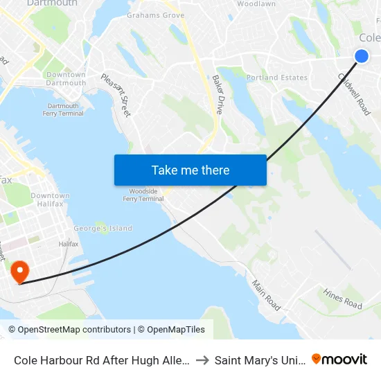 Cole Harbour Rd After Hugh Allen Dr (6479) to Saint Mary's University map
