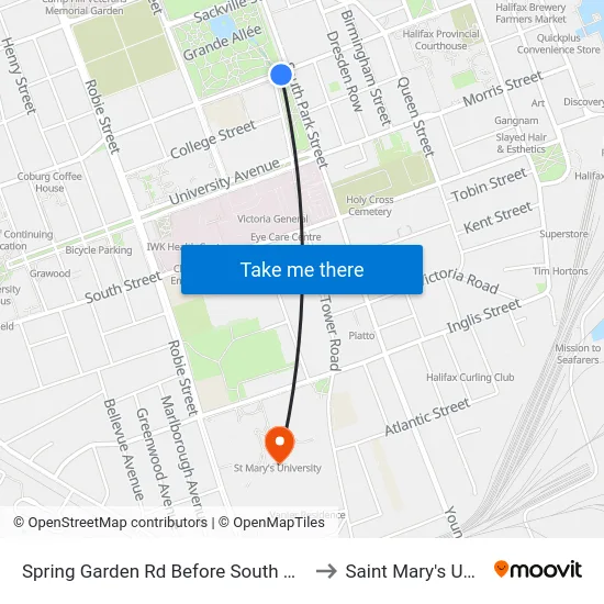 Spring Garden Rd Before South Park St (8333) to Saint Mary's University map