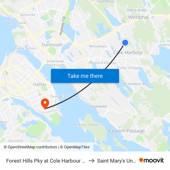 Forest Hills Pky at Cole Harbour Place (6669) to Saint Mary's University map