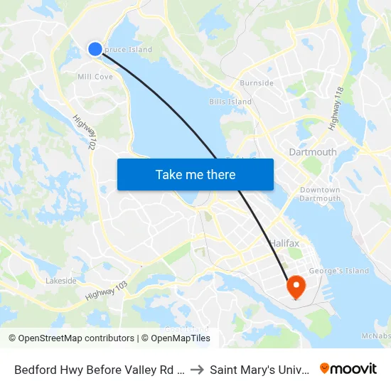 Bedford Hwy Before Valley Rd (6280) to Saint Mary's University map