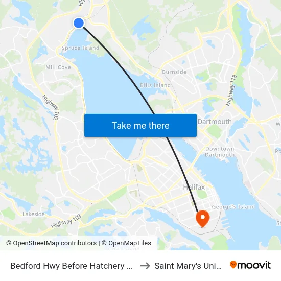 Bedford Hwy Before Hatchery Ln (6282) to Saint Mary's University map