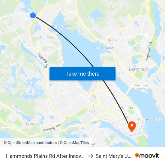 Hammonds Plains Rd After Innovation Dr (9056) to Saint Mary's University map