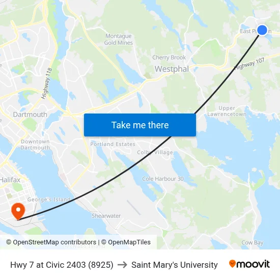Hwy 7 at Civic 2403 (8925) to Saint Mary's University map