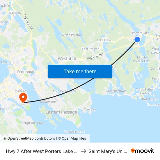 Hwy 7 After West Porters Lake Rd (8784) to Saint Mary's University map