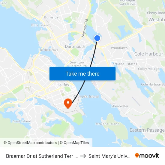 Braemar Dr at Sutherland Terr (8436) to Saint Mary's University map