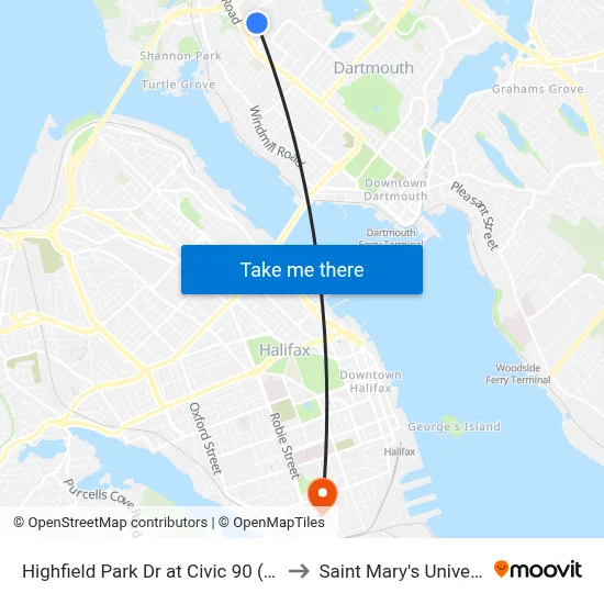 Highfield Park Dr at Civic 90 (6917) to Saint Mary's University map