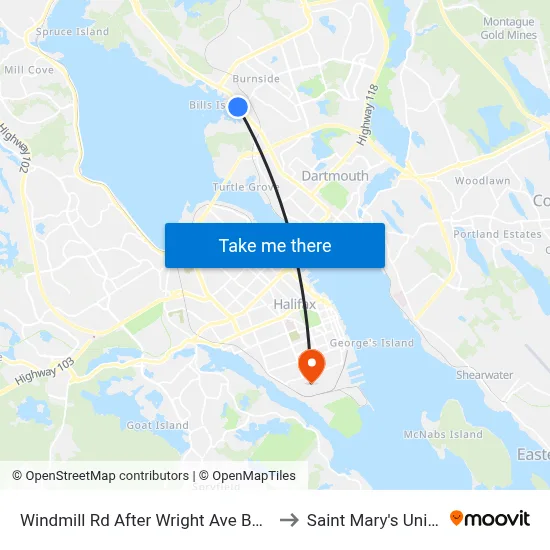 Windmill Rd After Wright Ave Bay 1 (8515) to Saint Mary's University map