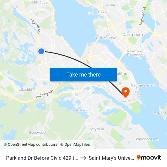 Parkland Dr Before Civic 429 (7436) to Saint Mary's University map