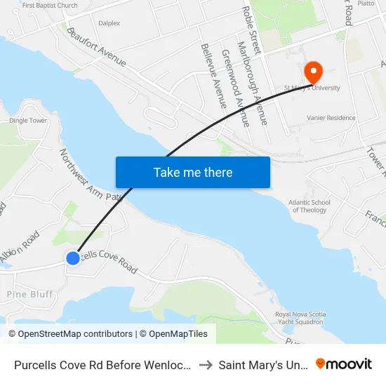 Purcells Cove Rd Before Wenlock Grv (8121) to Saint Mary's University map