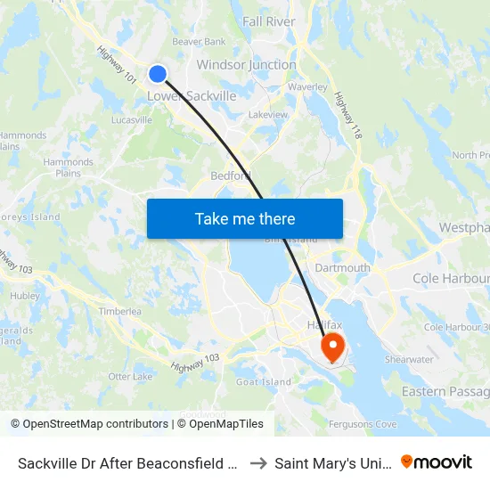 Sackville Dr After Beaconsfield Way (7292) to Saint Mary's University map
