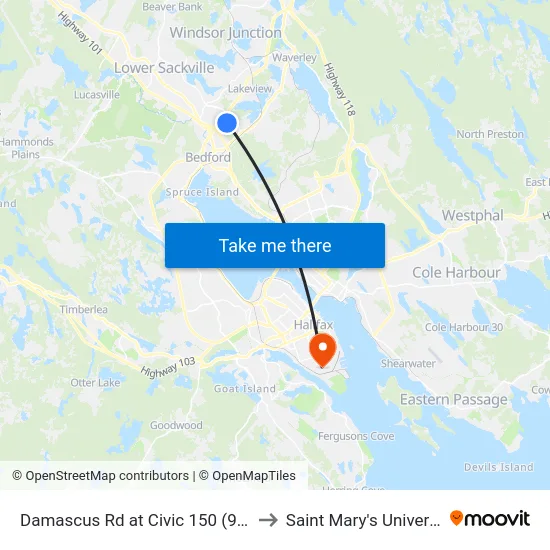 Damascus Rd at Civic 150 (9041) to Saint Mary's University map