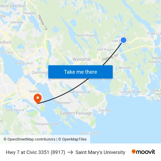 Hwy 7 at Civic 3351 (8917) to Saint Mary's University map