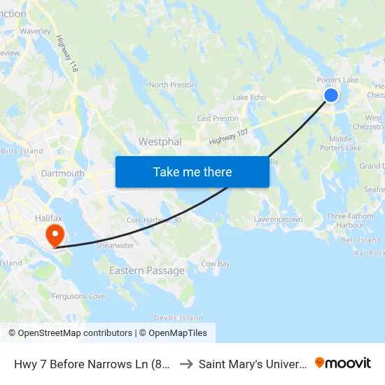 Hwy 7 Before Narrows Ln (8914) to Saint Mary's University map