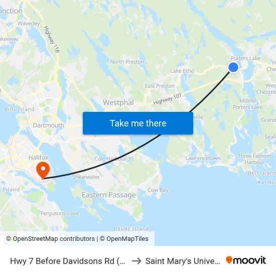Hwy 7 Before Davidsons Rd (8915) to Saint Mary's University map
