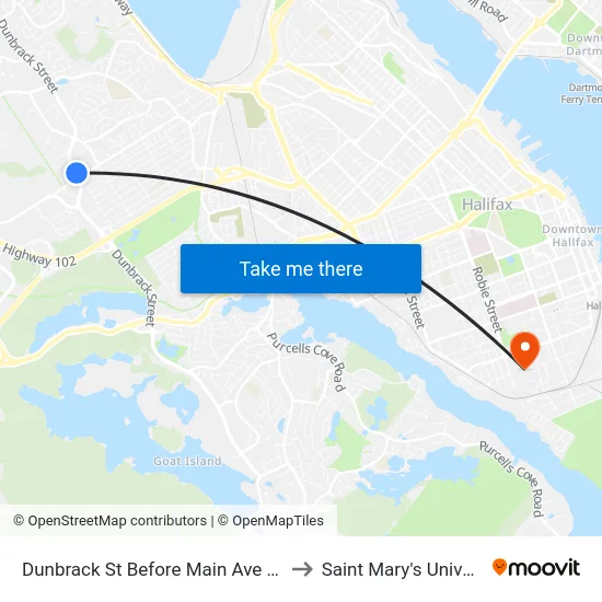 Dunbrack St Before Main Ave (6604) to Saint Mary's University map